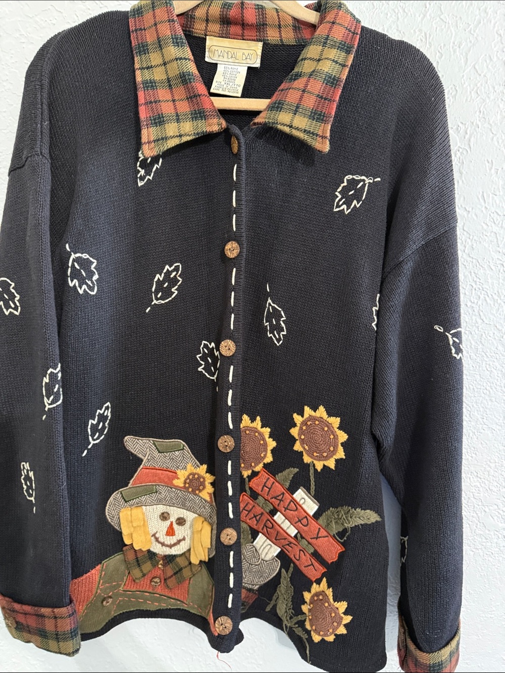 Happy Harvest 2X Embroidered Button-Up Sweater